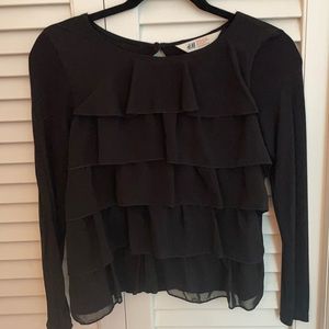 H&M Girl's Black Silk front Blouse; Size 11-12